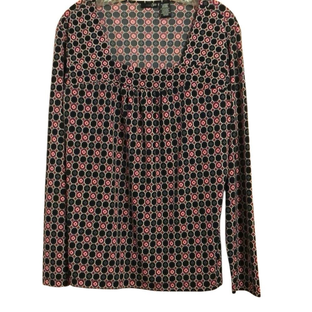 East 5th Women’s XL Printed Square Neck Slip on Long Sleeve Tunic Top